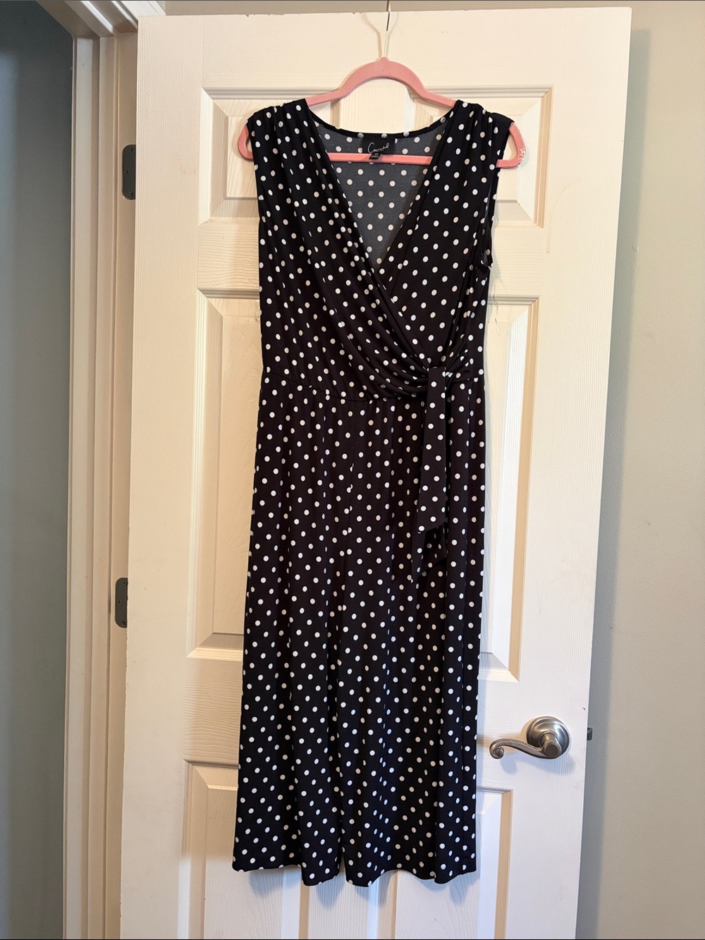connected apparel Black Polka Dot Wrap Midi Jumper